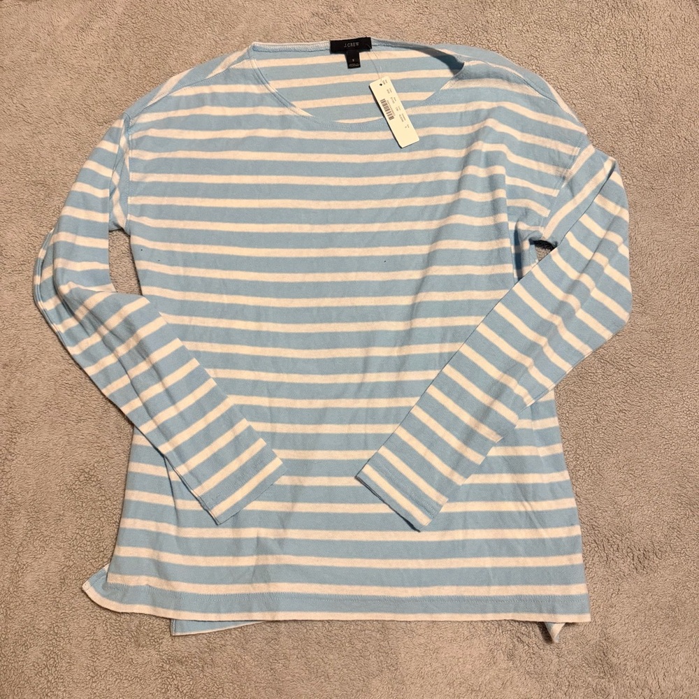 J. Crew Light Blue and White Striped Long Sleeve Tee Size Small NWT 100% Cotton
